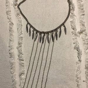 Silver feather fringe necklace
